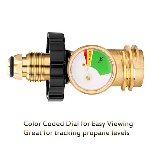 WADEO Upgraded POL Propane Tank Adapter with Gauge Converts POL LP Tank Service Valve to QCC1 / Type 1, Universal Propane Tank Gauge for Propane Cylinder, BBQ Gas Grill, Heater