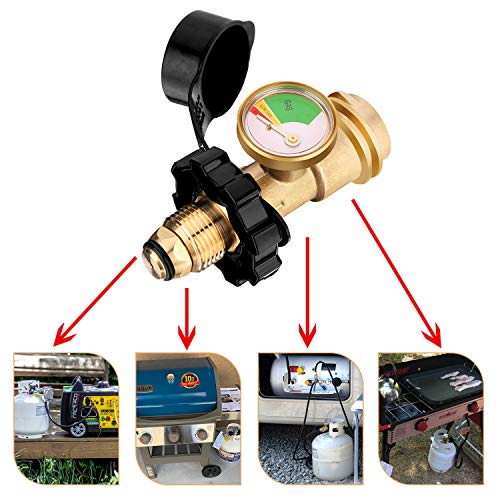 WADEO Upgraded POL Propane Tank Adapter with Gauge Converts POL LP Tank Service Valve to QCC1 / Type 1, Universal Propane Tank Gauge for Propane Cylinder, BBQ Gas Grill, Heater