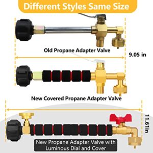 Updated Propane Fitting Refill Adapter Valve for 1LB Gas Bottle Refillable Tank Cylinders,QCC Valve Connector,Brass/Metal,CGA600 Valve Connector, 9"Adapter length, safety Propane Refill Adapter Valve