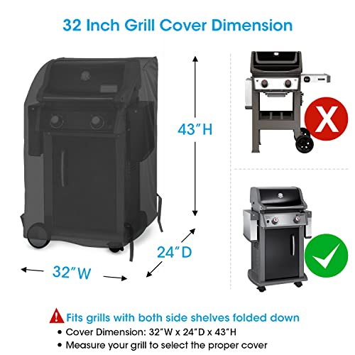 Unicook 2 Burner Grill Cover 32 Inch, Heavy Duty Waterproof Small BBQ Cover, Fade Resistant Gas Grill Cover, Fit Grills with Both Side Tables Down for Weber Char-Broil Nexgrill KitchenAid and More