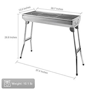 Barbecue Charcoal Grill Stainless Steel Folding Portable BBQ Tool Kits for Outdoor Cooking Camping Hiking Picnics Tailgating Backpacking or Any Outdoor Event (Large)