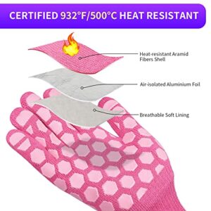 BBQ Gloves Women Oven Mitts: 932°F Heat Resistan Gloves - Grill Gloves for Kitchen Cooking Pot Holders