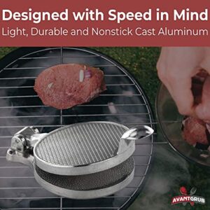 Pro-Grade Burger Press 4.5in. Nonstick Cast Aluminum Patty Maker Presses 1/4 Lb Ground Beef or Sausage Patties. Grill Perfectly Round Hamburgers Quick and Easy. Great for Barbecues and Meal Prep