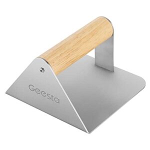 geesta smash burger press for griddle – stainless steel grill press steak weight – 5.5“ burger smasher with wood handle for professional and home cooking – no rust, easy to maintain than iron