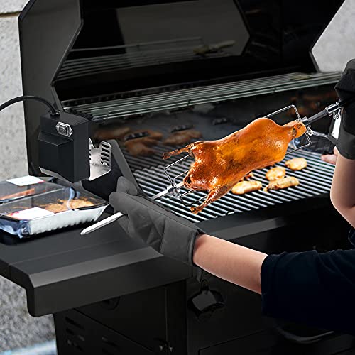 Dreyoo Rotisserie Grill Kit, UL Certificated Universal Grill Rotisseries with 120V 4W Motor, 28” Spit Rod, 2 x 4 Forks, Complete Holders and Fixing Screw for Universal Grills