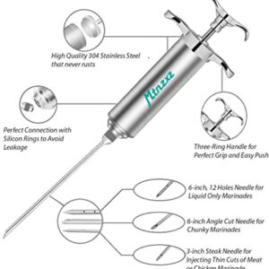 Marinade Injector Syringe and Brushes Set, Meat Injector Syringe with 3 Professional Marinade Injector Needles, Creates Tender Meat & Poultry Flavors, for BBQ Grill Smoker & Turkey & Brisket