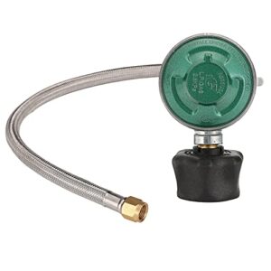 igt gas regulator | 2 feet stainless steel braided hose propane regulator (70000 btu) for barbecue grill, camping stove, patio heater, fish cooker & other small gas appliances, 2 ft, qcc-1, lpg, green