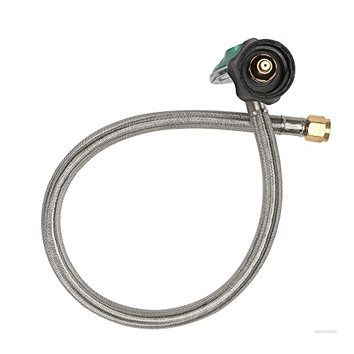 IGT Gas Regulator | 2 feet Stainless Steel Braided Hose Propane Regulator (70000 BTU) for Barbecue Grill, Camping Stove, Patio Heater, Fish Cooker & Other Small Gas Appliances, 2 ft, QCC-1, LPG, GREEN