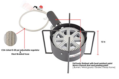 COOKAMP High Pressure Banjo 1-Burner Outdoor Propane Gas Cooker with 0-20 PSI Adjustable Regulator and Steel Braided Hose [ 2018 New Model ] SA1350