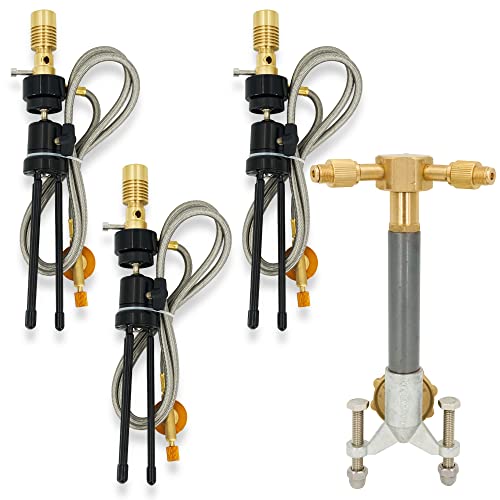 3 Universal Propane Bunsen Burners with 20lb Propane Adapter