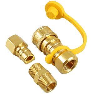 xastro 3/8 inch natural gas quick connect fittings lp gas propane hose quick disconnect kit propane gas grill quick connector adapter fitting with 3/8” male pipe npt thread x 3/8” female pipe thread