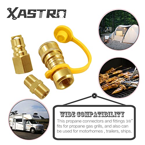 Xastro 3/8 Inch Natural Gas Quick Connect Fittings LP Gas Propane Hose Quick Disconnect Kit Propane Gas Grill Quick Connector Adapter Fitting with 3/8” Male Pipe NPT Thread x 3/8” Female Pipe Thread