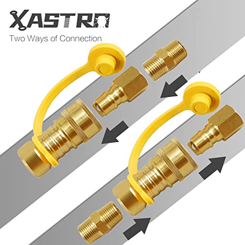 Xastro 3/8 Inch Natural Gas Quick Connect Fittings LP Gas Propane Hose Quick Disconnect Kit Propane Gas Grill Quick Connector Adapter Fitting with 3/8” Male Pipe NPT Thread x 3/8” Female Pipe Thread