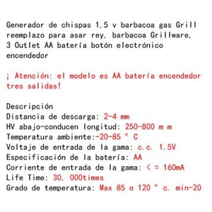 Spark Generator 1.5V BBQ Gas Grill Replacement for Broil King,BBQ Grillware,3 Outlet AA Battery Push Button Electronic Ignitor