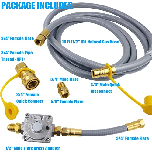 98523 10Ft 1/2" ID Natural Gas Conversion Kit Propane to Natural Gas,Natural Gas Quick Connect Hose and Regulator Only for monument Grills Model 41847NG 4-Burner Cabinet Style Natural Gas Grill