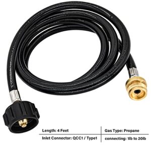 4 Feet Propane Adapter Hose 1lb to 20lb Converter for QCC1 / Type1 Tank Connects 1 lb Bulk Portable Appliance to 20 lb Propane Tank, Propane Converter Hose Compatible with Weber q1200 q1000 Grill