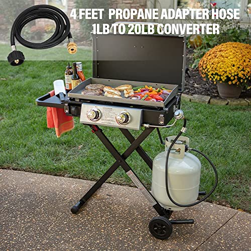 4 Feet Propane Adapter Hose 1lb to 20lb Converter for QCC1 / Type1 Tank Connects 1 lb Bulk Portable Appliance to 20 lb Propane Tank, Propane Converter Hose Compatible with Weber q1200 q1000 Grill