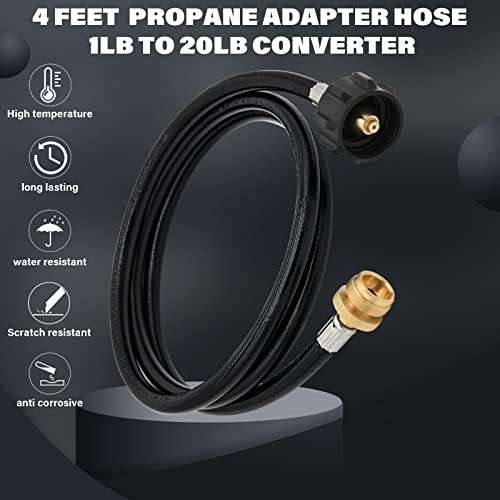 4 Feet Propane Adapter Hose 1lb to 20lb Converter for QCC1 / Type1 Tank Connects 1 lb Bulk Portable Appliance to 20 lb Propane Tank, Propane Converter Hose Compatible with Weber q1200 q1000 Grill