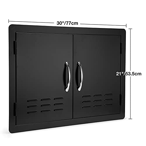 Stanbroil Outdoor Kitchen Doors BBQ Access Door 30" W x 21" H - Wall Construction Double Door Flush Mount for BBQ Island, Grilling Station, Outside Cabinet - Black