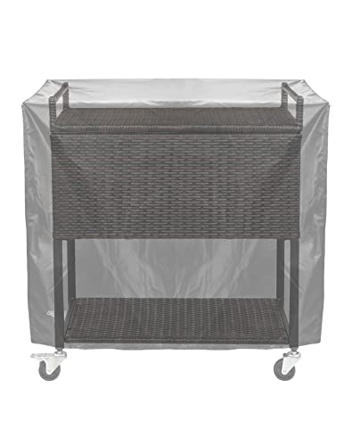 QWORK Rolling Cooler Cart Cover, Waterproof 80 Quart Oxford Patio Ice Chest Protective Covers, 36L x 20W x 34H inch, Fits Most Patio Ice Chest Party Cooler, Outdoor Beverage Cart Cover, Black