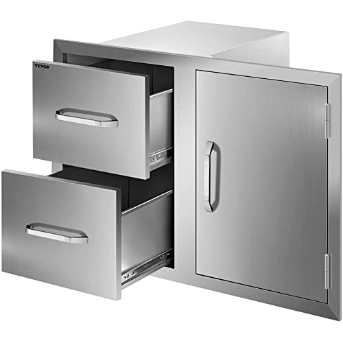 VBENLEM Outdoor Kitchen Drawers Combo 32.5x21.6 Inch Stainless Steel Access Door/Double Drawers with Paper Towel Rack for Outdoor BBQ Island & Kitchen