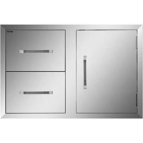VBENLEM Outdoor Kitchen Drawers Combo 32.5x21.6 Inch Stainless Steel Access Door/Double Drawers with Paper Towel Rack for Outdoor BBQ Island & Kitchen