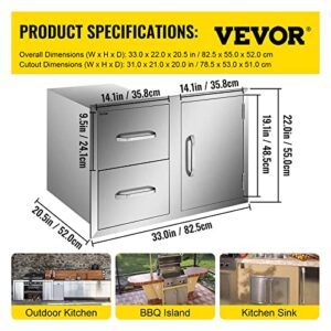 VBENLEM Outdoor Kitchen Drawers Combo 32.5x21.6 Inch Stainless Steel Access Door/Double Drawers with Paper Towel Rack for Outdoor BBQ Island & Kitchen