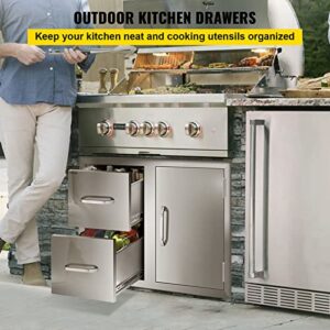 VBENLEM Outdoor Kitchen Drawers Combo 32.5x21.6 Inch Stainless Steel Access Door/Double Drawers with Paper Towel Rack for Outdoor BBQ Island & Kitchen