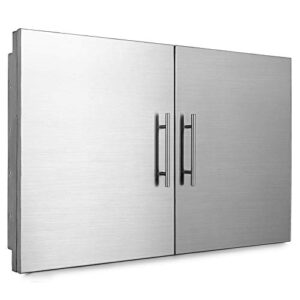 Mophorn Outdoor Kitchen Access 30"x 23" Wall Construction Stainless Steel Flush Mount for BBQ Island, 30W x 23H, Double Door with Built-in Basket