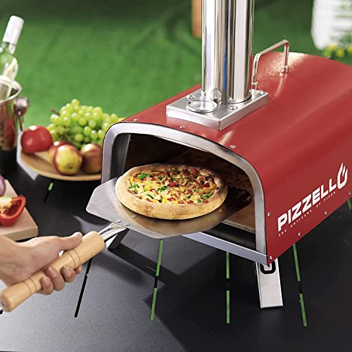 PIZZELLO Portable Pellet Pizza Oven Outdoor Wood Fired Pizza Ovens Included Pizza Stone, Pizza Peel, Fold-up Legs, Cover, Pizzello Forte (Red)