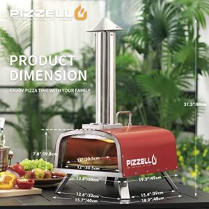 PIZZELLO Portable Pellet Pizza Oven Outdoor Wood Fired Pizza Ovens Included Pizza Stone, Pizza Peel, Fold-up Legs, Cover, Pizzello Forte (Red)