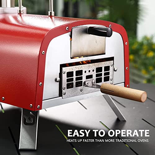 PIZZELLO Portable Pellet Pizza Oven Outdoor Wood Fired Pizza Ovens Included Pizza Stone, Pizza Peel, Fold-up Legs, Cover, Pizzello Forte (Red)