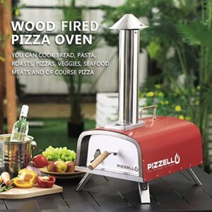 PIZZELLO Portable Pellet Pizza Oven Outdoor Wood Fired Pizza Ovens Included Pizza Stone, Pizza Peel, Fold-up Legs, Cover, Pizzello Forte (Red)