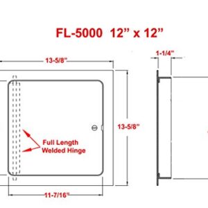 Premier 5000 Series Commercial Grade Steel Access Door, 12 x 12 Flush Universal Mount, White (Screwdriver Latch)