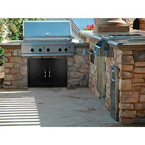 Stanbroil Double Door Dry Storage Pantry - 30-Inch Access Door Black Steel Cabinet Storage for Outdoor Kitchen, BBQ Island, Patio Grill Station