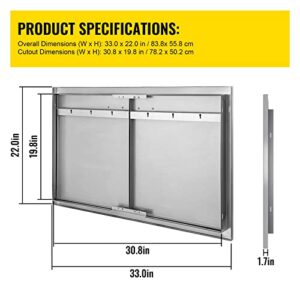 Mophorn BBQ Access Door 33W x 22H Inch, Double BBQ Door Stainless Steel, Outdoor Kitchen Doors for BBQ Island, Grilling Station, Outside Cabinet
