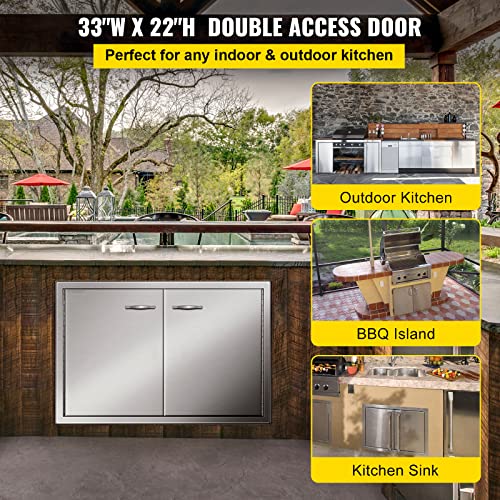 Mophorn BBQ Access Door 33W x 22H Inch, Double BBQ Door Stainless Steel, Outdoor Kitchen Doors for BBQ Island, Grilling Station, Outside Cabinet