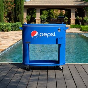 Permasteel Pepsi Outdoor Patio Cooler with Wheels | 80-Quart Rounded Beverage Rolling Cooler, PS-A207-80PE-BL, for Backyard Deck, Outside Indoor Outdoor Drink Cart, Pepsi Blue