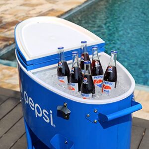 Permasteel Pepsi Outdoor Patio Cooler with Wheels | 80-Quart Rounded Beverage Rolling Cooler, PS-A207-80PE-BL, for Backyard Deck, Outside Indoor Outdoor Drink Cart, Pepsi Blue