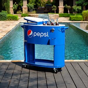 Permasteel Pepsi Outdoor Patio Cooler with Wheels | 80-Quart Rounded Beverage Rolling Cooler, PS-A207-80PE-BL, for Backyard Deck, Outside Indoor Outdoor Drink Cart, Pepsi Blue