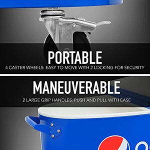 Permasteel Pepsi Outdoor Patio Cooler with Wheels | 80-Quart Rounded Beverage Rolling Cooler, PS-A207-80PE-BL, for Backyard Deck, Outside Indoor Outdoor Drink Cart, Pepsi Blue