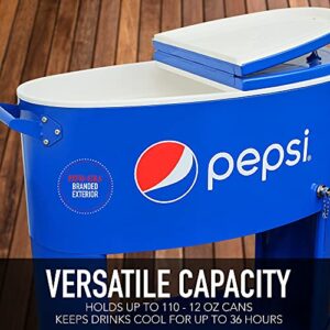 Permasteel Pepsi Outdoor Patio Cooler with Wheels | 80-Quart Rounded Beverage Rolling Cooler, PS-A207-80PE-BL, for Backyard Deck, Outside Indoor Outdoor Drink Cart, Pepsi Blue