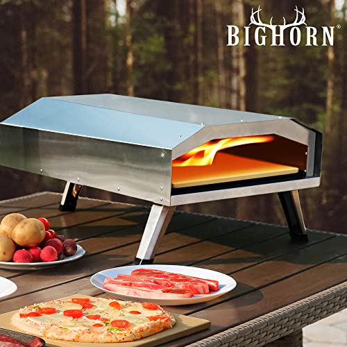 BIG HORN OUTDOORS 12 Gas Pizza Oven - Stainless Steel Outdoor Pizza Oven - Portable Gas Pizza Oven For Stone Baked Pizzas – Great For Any Outdoor Kitchen