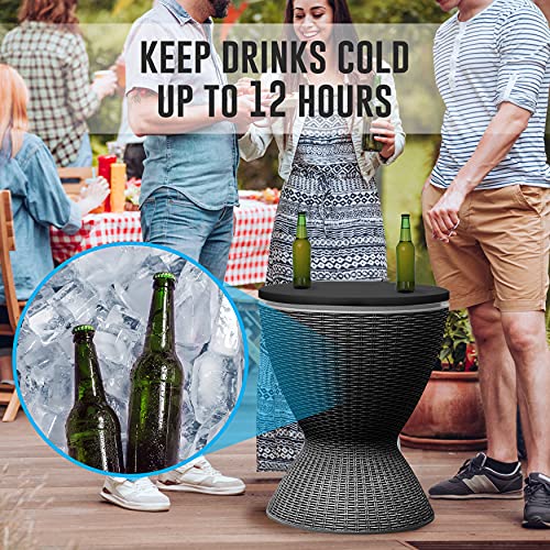 SereneLife Outdoor Cool Bar Table, 7.5 Gallon Beer and Wine Cooler, Patio Furniture & Hot Tub Side Table, Beverage Cooler, All-Weather Resistant Ice Cool Bar, Rattan Style Patio, Cocktail Bar (Black)