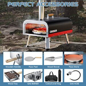 13" Portable Pizza Oven, Propane & Wood Fired Outdoor Pizza Oven, Stainless Steel Pizza Grill with Foldable Legs, Outdoor Pizza Oven with Gas Burner, Pizza Stone, Pizza Cutter, Carry Bag