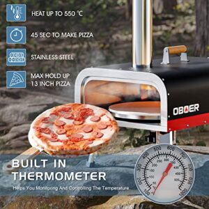 13" Portable Pizza Oven, Propane & Wood Fired Outdoor Pizza Oven, Stainless Steel Pizza Grill with Foldable Legs, Outdoor Pizza Oven with Gas Burner, Pizza Stone, Pizza Cutter, Carry Bag