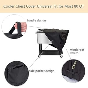 Patio Cooler Cart Cover Waterproof, 600D Outdoor Cooler Chest Cover Universal Fit Most 80 QT (Patio Cooler On Wheels, Beverage Cart, Rolling Ice Chest, Party Cooler), 36" L x 19.5" W x 31.5" H