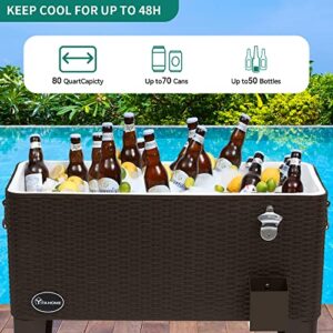 YITAHOME 80 Quart Rattan Rolling Cooler Cart with Bottle Opener Drainage, Portable Wicker Patio Cooler Rolling on Wheels, Outdoor Beverage Cart Rolling Drink Cooler for Patio Pool Deck Party Cookouts