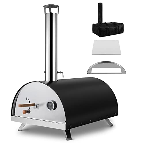 CHANGE MOORE 12 Inch Outdoor Pizza Oven Wood Fired with Insulated Lining, Portable Wood Pellet Pizza Oven with Cover, Pizza Stone, and Thermometer