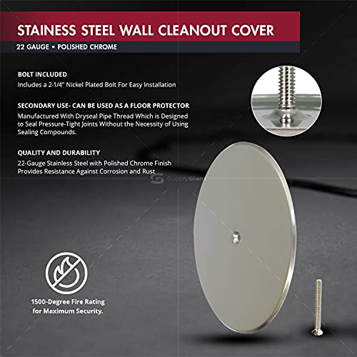 Supply Giant Wall Cleanout Cover Plate, 10-Inch, Stainless Steel, Chrome